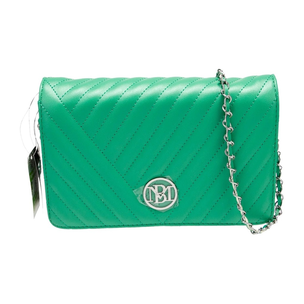 BADGLEY MISCHKA Green Crossbody w/ Round Silver Logo Chain Strap
